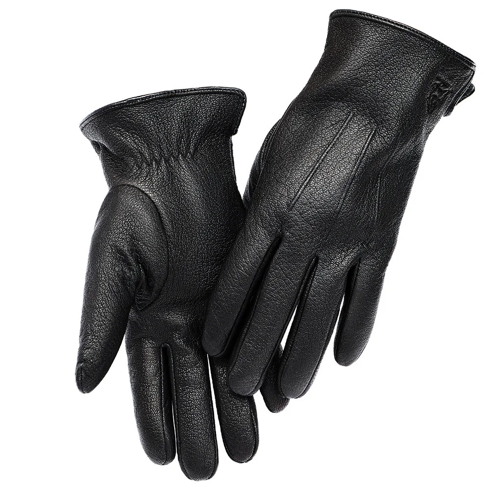 Keep Warm Men\'s Leather GlovesTo Drive Outdoor Motorcycle Genuine Driving Deer Leather Gloves Men Winter Apparel Accessories