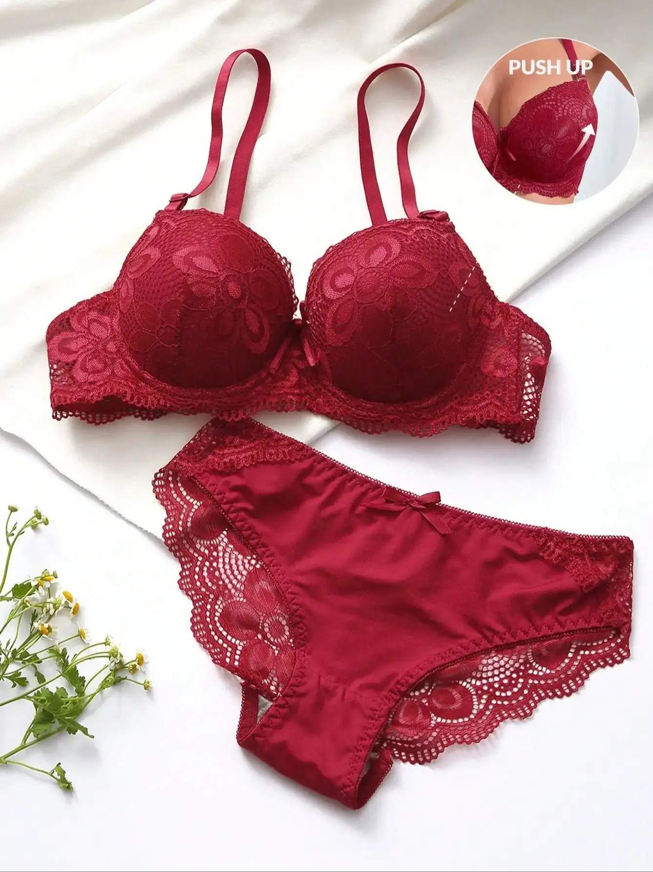 Viomisha Sexy Lingerie Set Lady Push Up Bras Set Transparent Floral Underwire I…