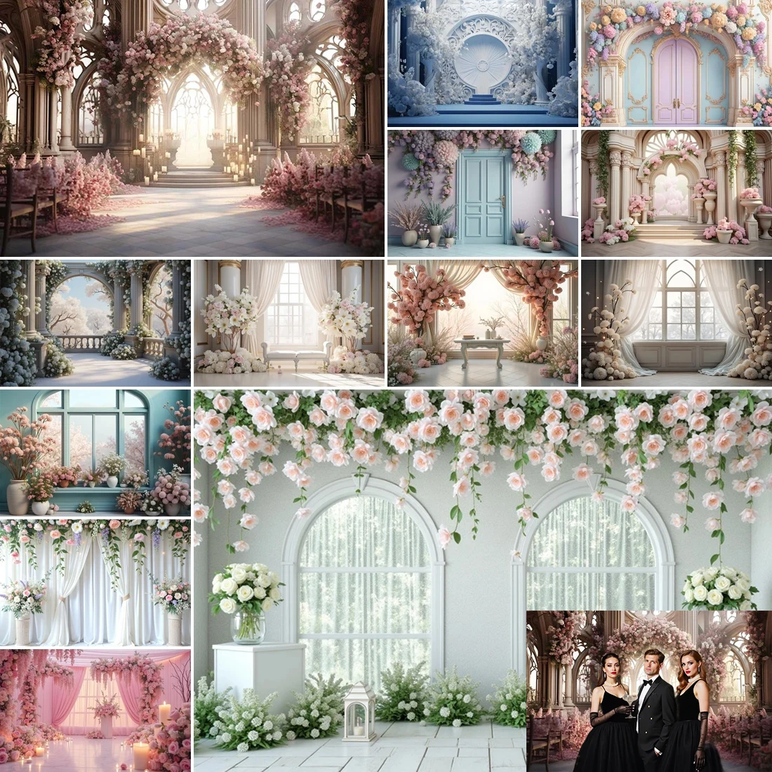 

MOON.QG Flower Wedding Backdrop Baby Girls Floral Birthday Boudoir Interior Room Living Room Photography Background Home Video