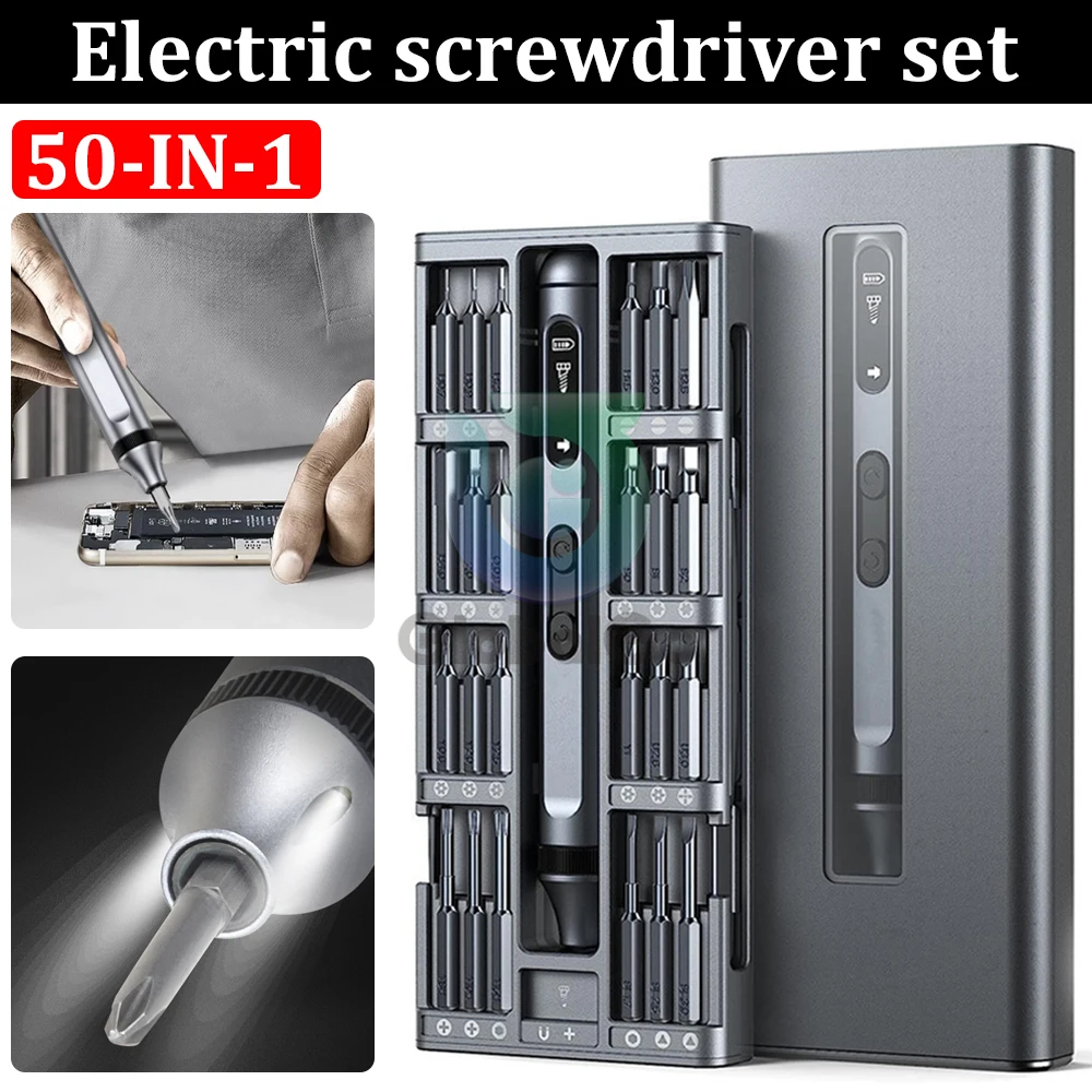 50 in 1 Electric Screwdriver Precision Repair Power Tools Set Magnetic Screw Driver Bits for Home Appliances Watch Phones