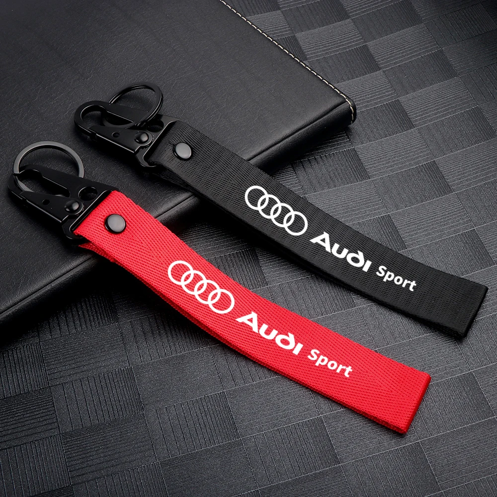 1pcs  Metal Nylon Ribbon Key Chain Key Ring For Audi A4 A5 S3 S5 A3 8p 8v b6 b8 S8 S4 B9 C7 8P 8V 8L RS RS3 RS4 Auto Accessories