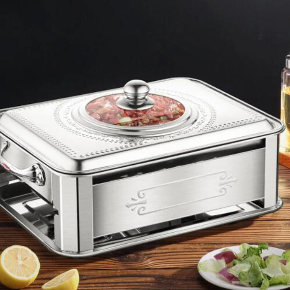 Tapa Rectangular de Acero Inoxidable con Asa Grande 36x27cm, Anti-Salpicaduras de Aceite, Retención de Vapor para Cocina Asiática, Mantiene el Calor