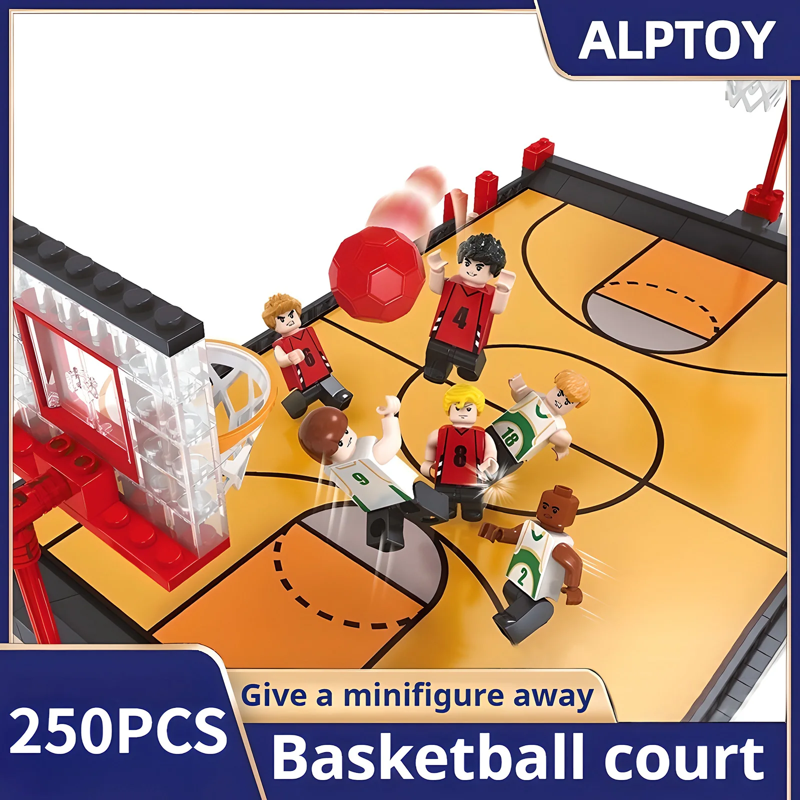 مكعبات بناء رياضية، تتضمن ملعب كرة السلة، وملعب كرة القدم، ومجهزة بتماثيل صغيرة، وهدية إبداعية قابلة للجمع