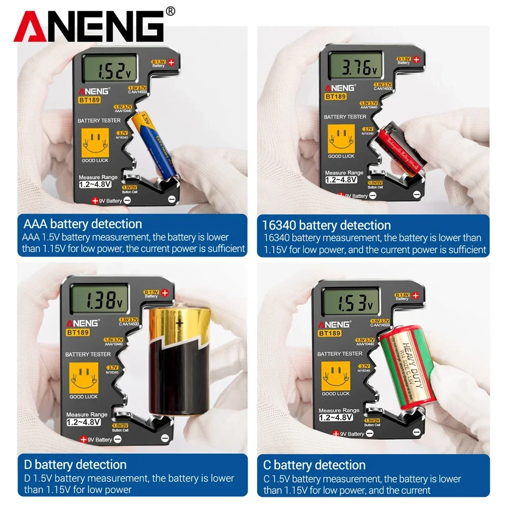 Imagem -04 - Aneng-testadores Digitais de Bateria Doméstica Teste de Exibição Portátil 9v aa Aaa c d Botão Celular Universal Power Instruments Tools Bt189