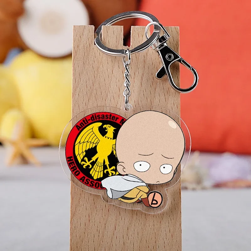 One Punch-man Keychain Cute Double Sided Saitama Key Chain Pendant Acrylic Anime Accessories Cartoon Key Ring