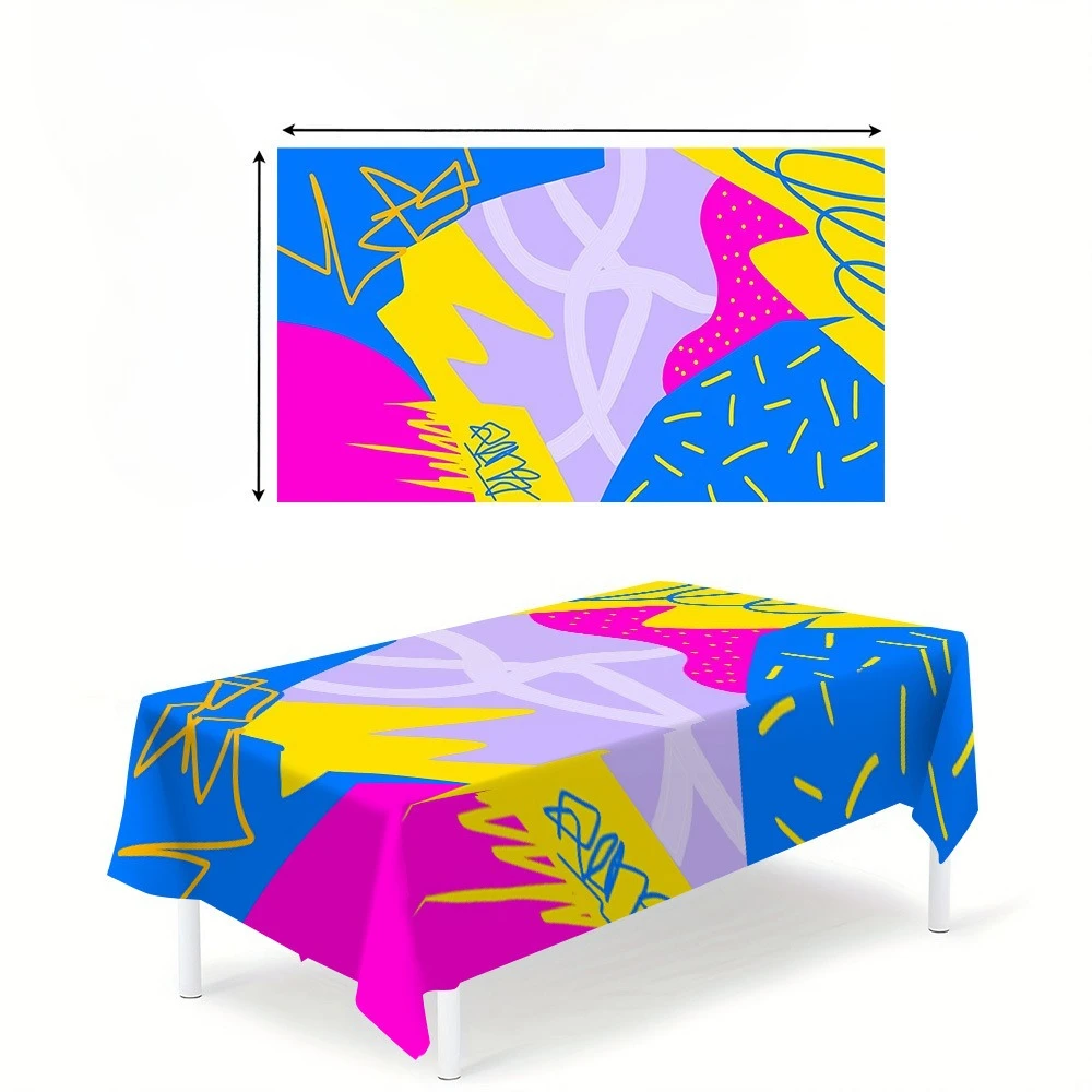 Color Block Art Tablecloth, Bold Bright Abstract Shapes Background Pattern,Waterproof Table Cover for Daily Meals Home Party Use