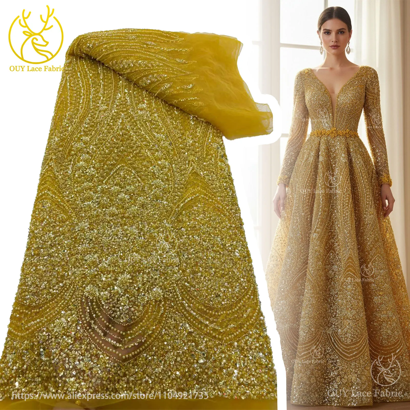 الأخضر الفاخر الأفريقي العريس الترتر أقمشة الدانتيل 2025 جودة عالية الفرنسية الثقيلة مطرز تول الدانتيل لخياطة فستان الزفاف الطرف