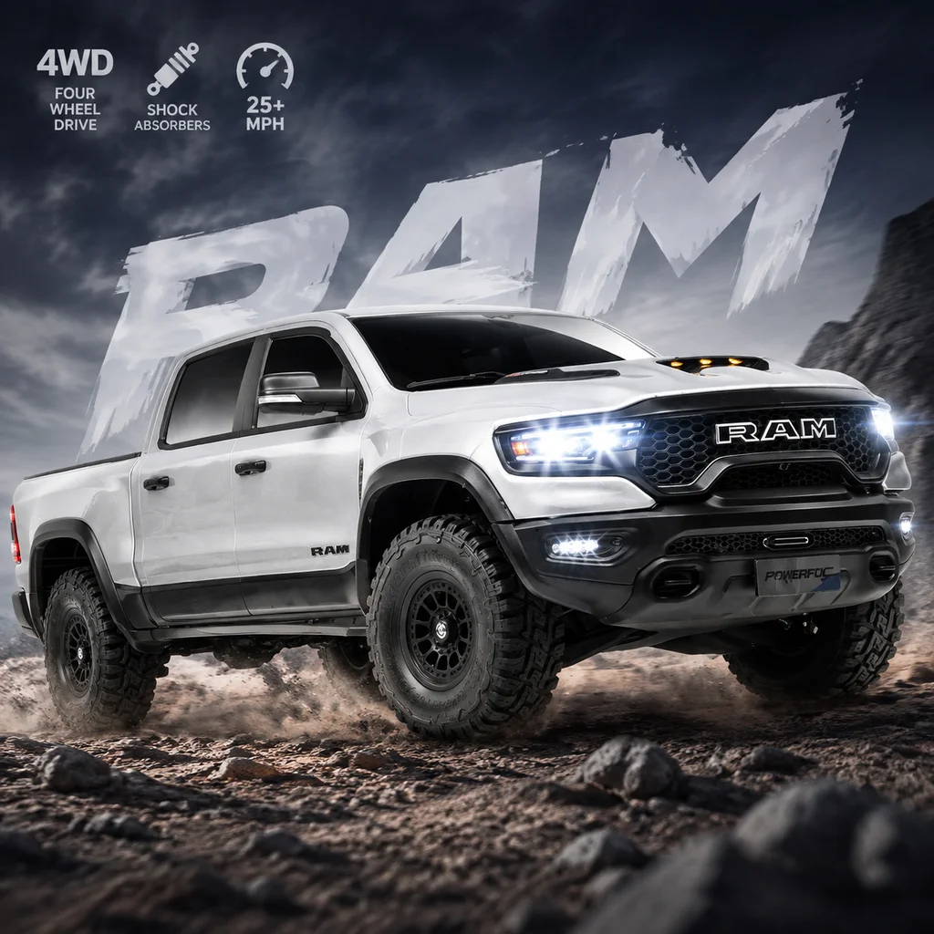 KM Rraction 1/8 Tyrannosaurus RAM 1500 Simulation Remote Control Electric 4WD Climbing Car Pickup Off-Road Vehicle RC Model Toy