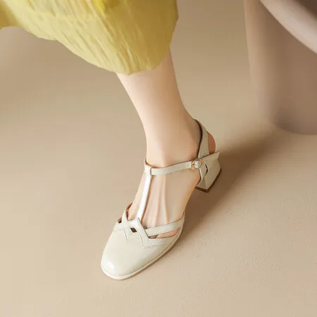 Slingback Low Heels Sandals Women Summer Shoes 2024 Close Toe White Heeled Office Dress Pumps Shoes Ladies Comfortable