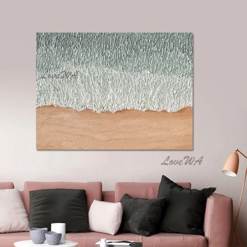 

Acrylic Textured Abstract Wall Oil Painting Canvas Art Hand-painted Sea Wave Wall Murals Frameless Picture For New House Decor