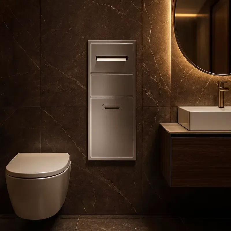 Modern Design Tissue Box Shelf Stainless Steel Hidden Toilet Brush Niche Built-In Toilet Brush Holder and Tissue Niche
