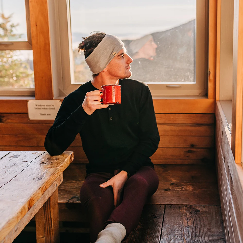 Men's Merino Wool Base Layer Top 100% Merino Wool Henry Collar Shirts Thermal Underwear Long Sleeve T-Shirt for Hiking Hunting