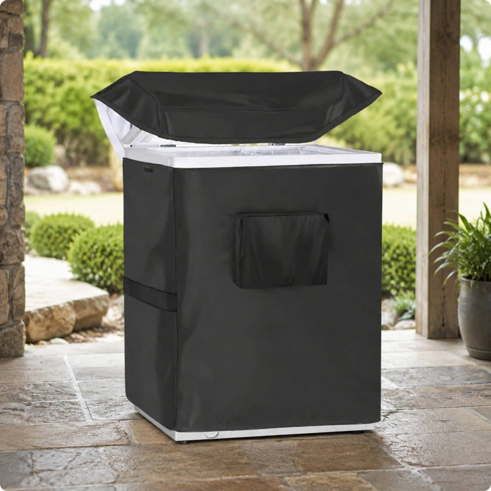 Chest Freezer Cover Windproof Freezer Cover with Zippered Pocket Sturdy Dustproof for Outdoor Storage, Garage