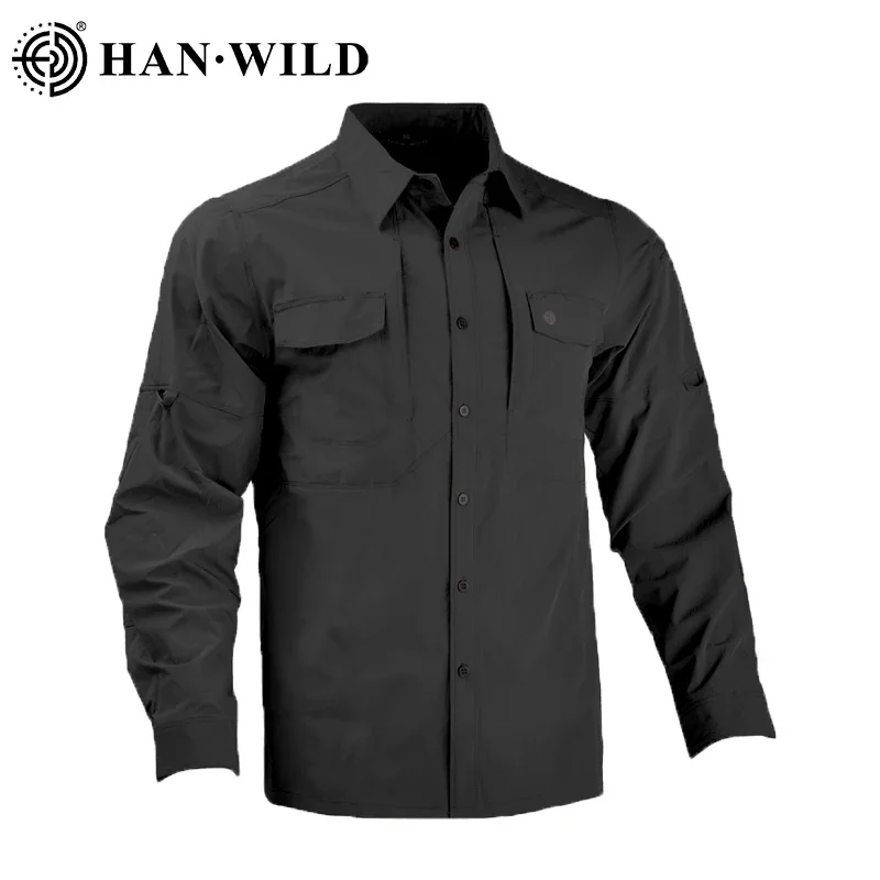 

HAN WILD Tactical Shirt Men Lightweight Quick Drying Shirts Hiking Casual Long Sleeve Outdoor Work Cargo T-Shirt Hunt Clothes