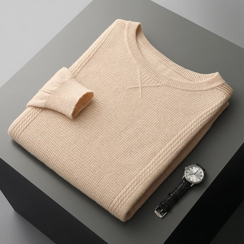 Chest pattern autumn/winter new 100% Merino wool pullover men's o neck pullover warm bottom knit shirt top