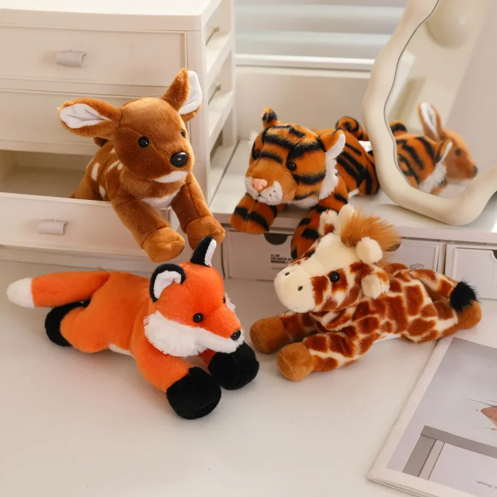 

Kawaii Kinds Forest Animal Plush Toys Fluffy Lion Panda Wolf Zebra Giraffe Elephant Doll Funny Lying Prone Pose Cartoon Pets