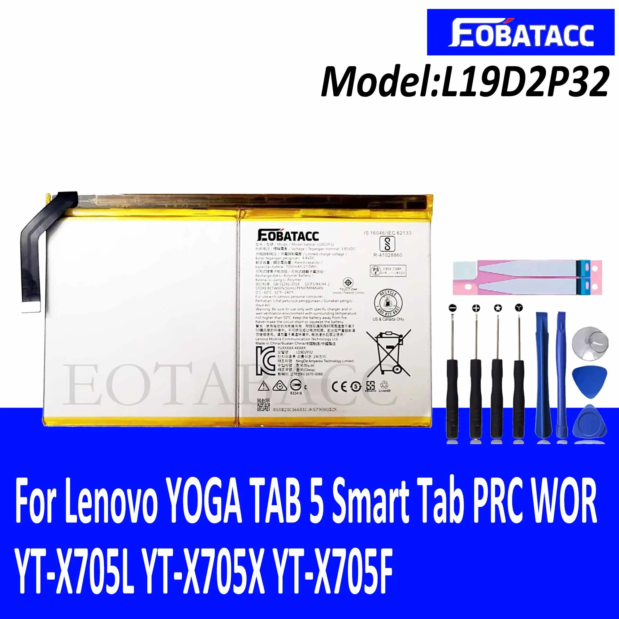 

New 100% Original New L19D2P32 Tablet Battery For Lenovo YOGA TAB 5 Smart Tab PRC WOR YT-X705L YT-X705X YT-X705F 7000mAh Battery