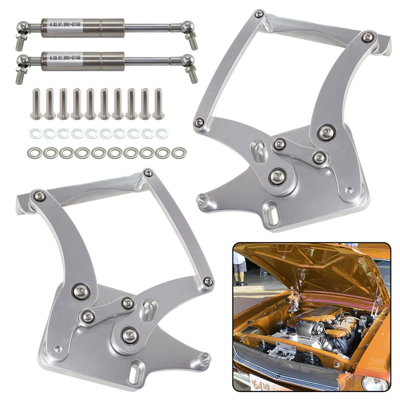 

Billet Hood Hinge Kit Pair Left and Right Side Aluminum Silver For 1964-1966 Ford Mustang/ Comet Falcon Fairlane 1964-1965