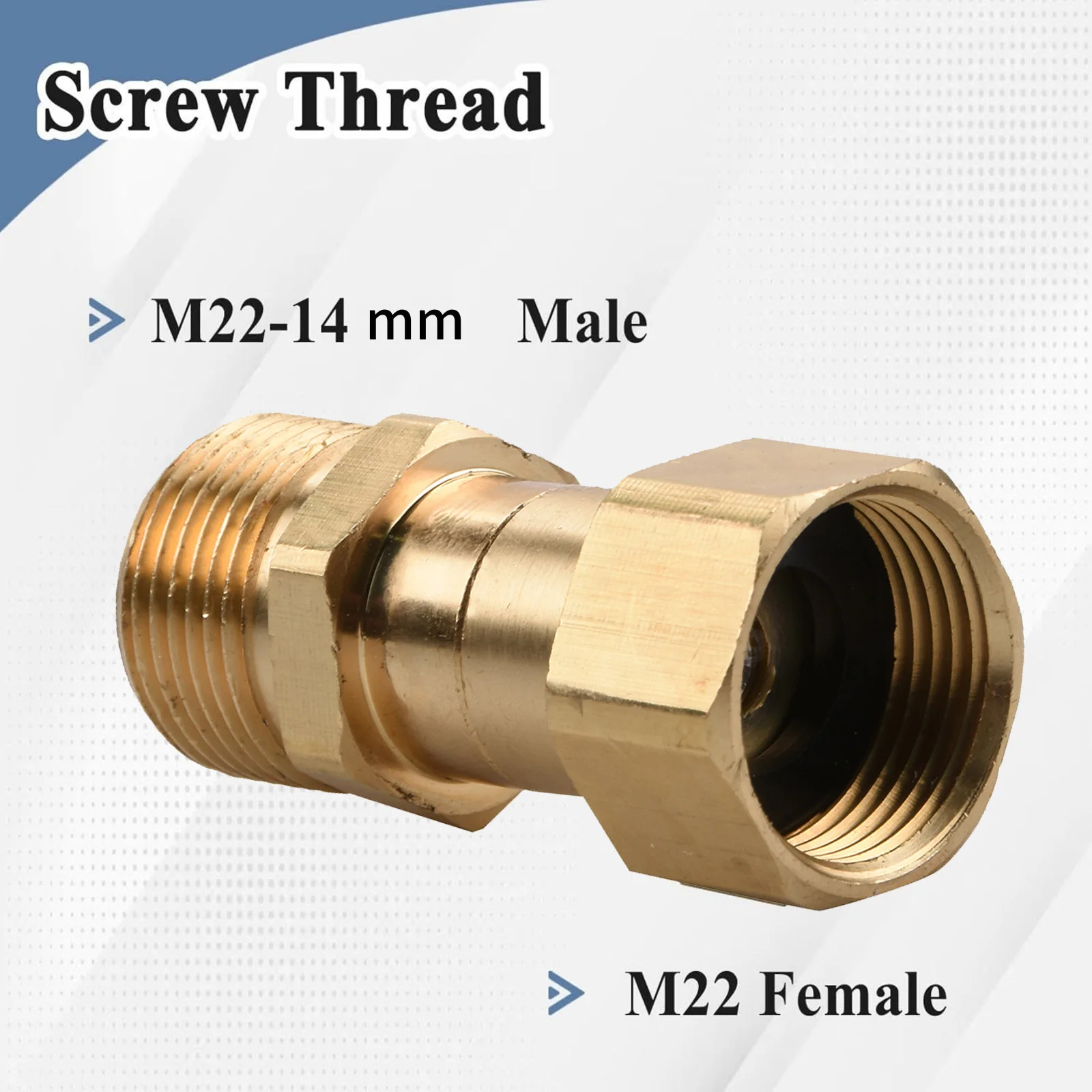 Brass Pressure Washer Swivel Joint M22 14mm Male Female Thread, 360° Rotation Anti-Kink Connector 3000 PSI Durable