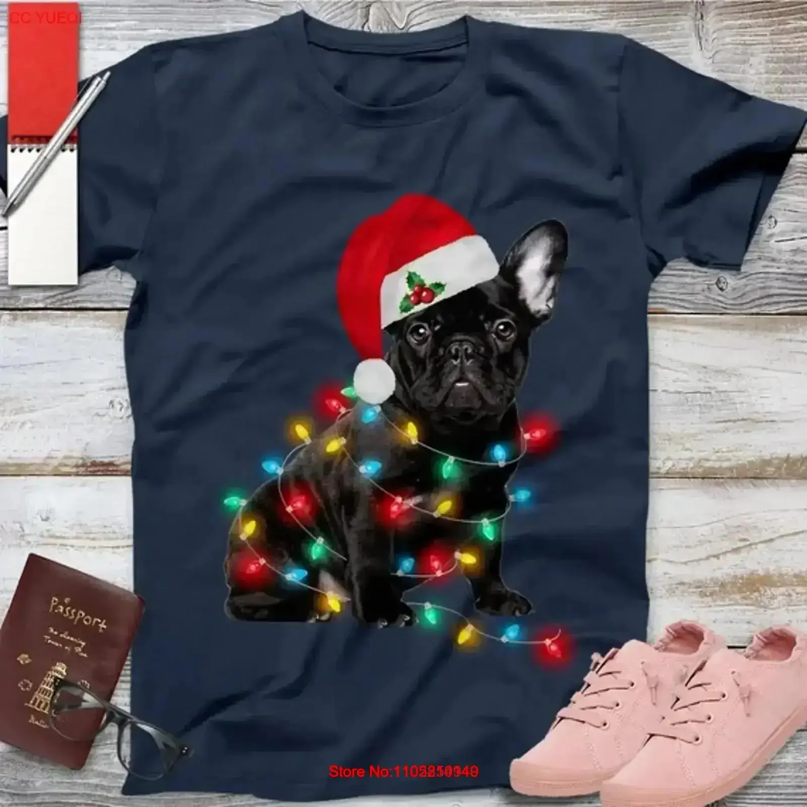 Black Bulldog Christmas T Shirt Dog Size S 5XL GO663 vintage Washed streetwear Stylish Versatile Comfortable fashion Breathable