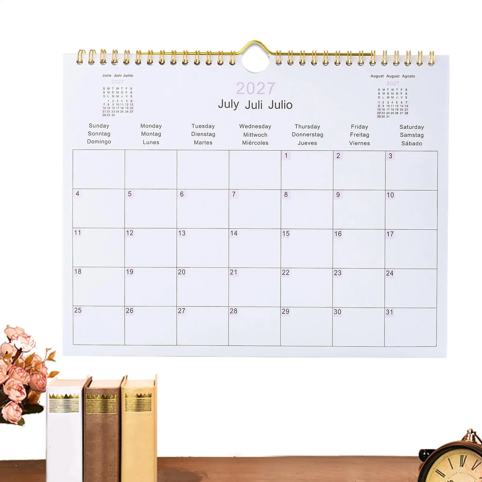 Wall Calendar Multilingual Monthly Spiral Bound Appointment Schedule Organizer January 2027 to December 2027 Calendar Wall Decor