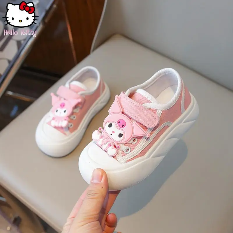 Sanrio Girls' Kawaii Canvas Shoes Kuromi Spring Autumn New Cartoon Anime Fashion Casual Board Shoes Youth Soft Soled Sports Shoe
