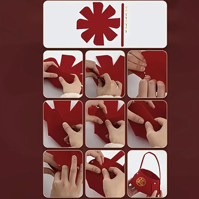 4 قطعة سلال اللباد الأحمر الفاخرة مع الأجهزة الذهبية 2026 السنة الجديدة صناديق تخزين متعددة الوظائف للحلويات وجبات خفيفة ديكور المنزل الهدايا