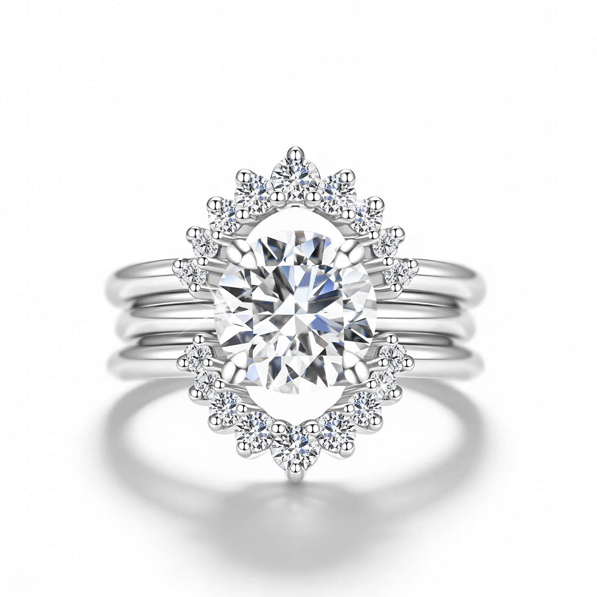 Luxuriöses 2CT D-Farbe Moissanit Hochzeitsring-Set für Frauen 3-teilig 925 Sterling Silber Halo Verlobungs- und Brautring Stapelbarer Schmuck – Detail 7