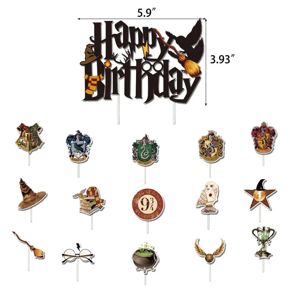 Harries Birthday Cake Placards Set Cartoon Character Potters Party Cake Inserted Card Paper Decorate Atmosphere