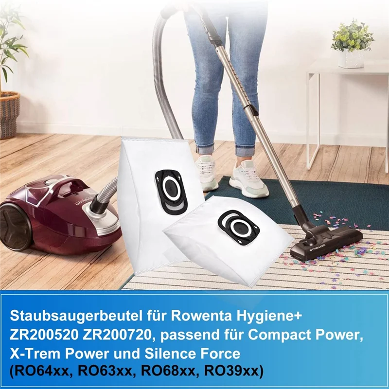 Vacuum Cleaner Bags for Rowenta Hygiene+ ZR200520 ZR200720, Suitable for Compact Power, X-Trem Power and Silence Force