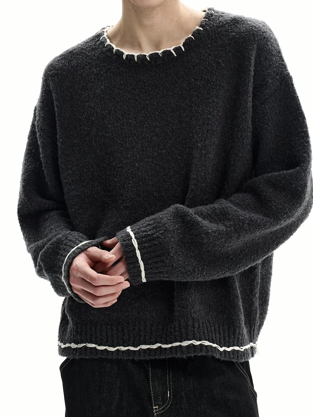 

Американский ретро-свитер ручной вязки с круглым вырезом, повседневный, универсальный, в стиле колор-блок, для мужчин и пар.