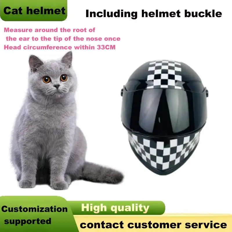 

New Cat Helmet for 33cm Head, ABS Material, Classic Black/White Checkered Pattern, Motorcycle Safety Helmet for Cats, Lightweigh