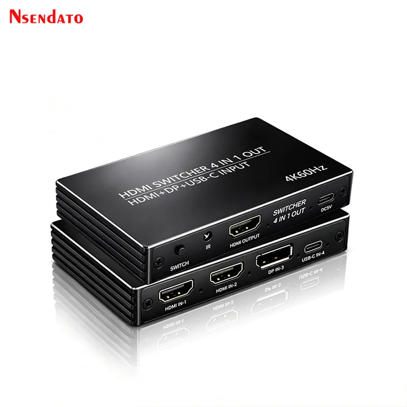 4K 60Hz 4X1 HDMI-compatible DisplayPort USB C Switcher 4 In 1 Out 2*HD+DP+Type-C Input with IR Remote Control for PC TV XBOX PS5