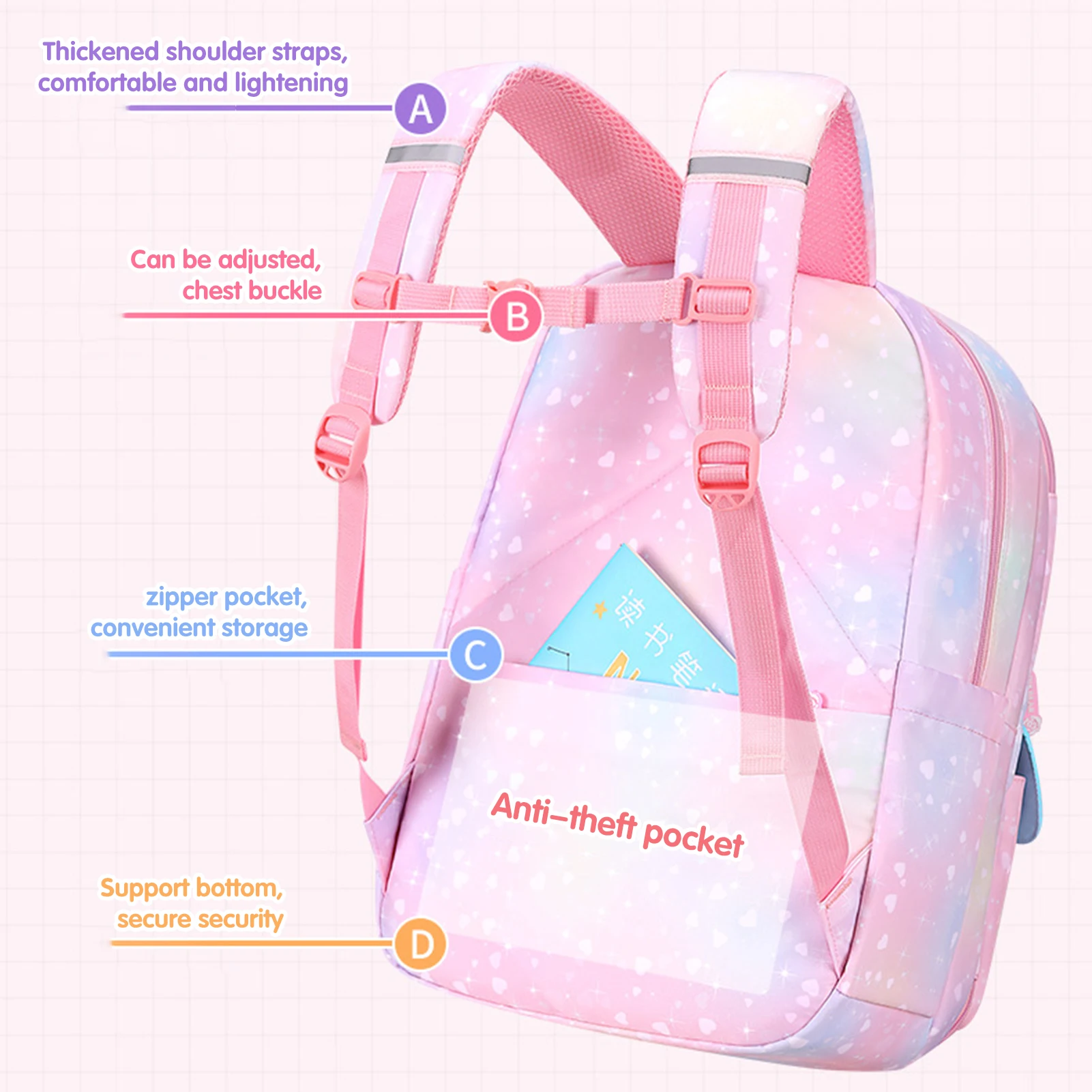 New Primary School Backpack Cute Colorful Bags For Girls Princess School Bags Waterproof Children Rainbow Series Schoolbags