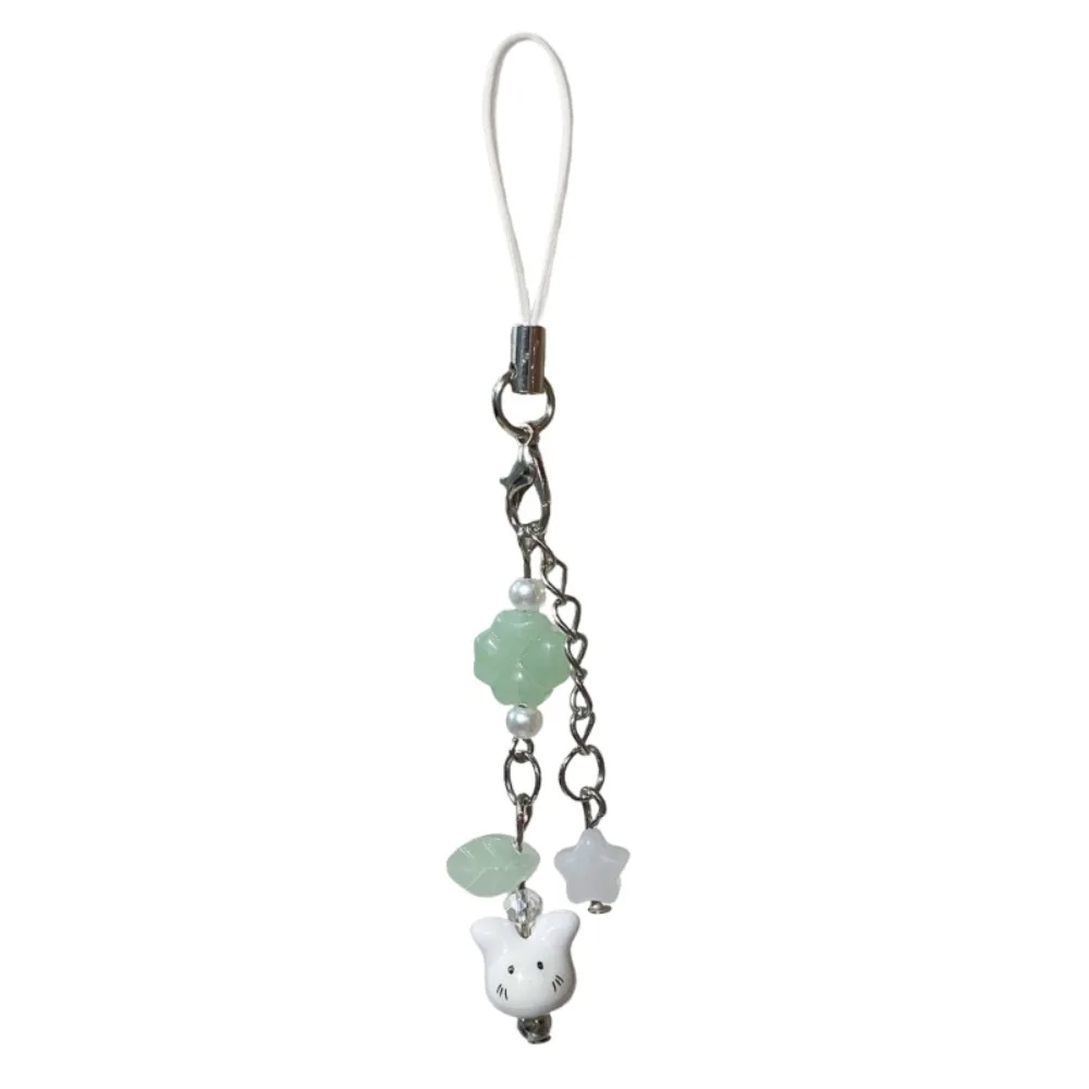 

Y2K Cute Beaded Phone Charm Strap Cord Hanging Decoration Ceramics Bunny Keychain Trendy Look Handmade Four Leaf Clover Pandant