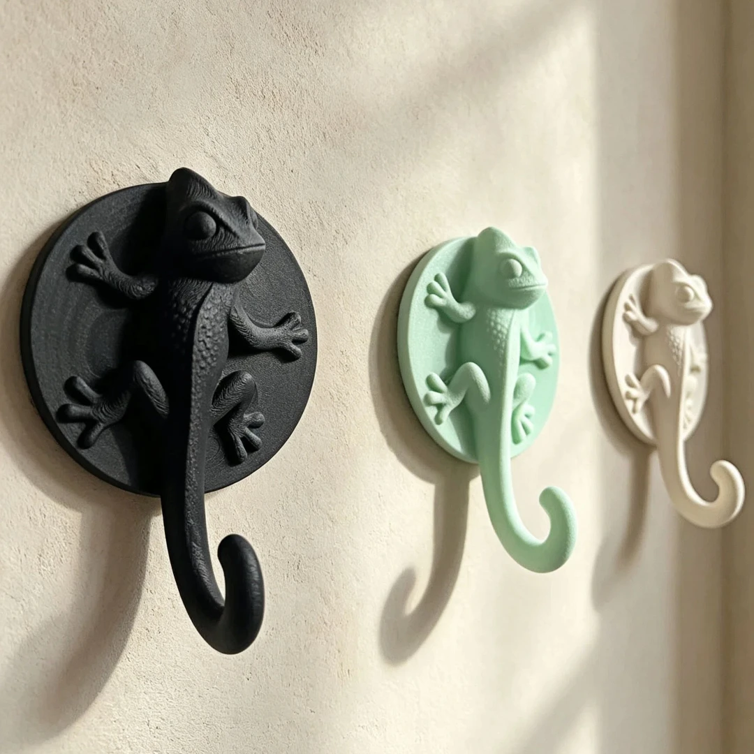 5-Pack Novelty Gecko Chameleon Wall Hooks Matte Plastic No-Drill Lizard Key Hangers Bohemian Neutral Style Home Decor with Delic