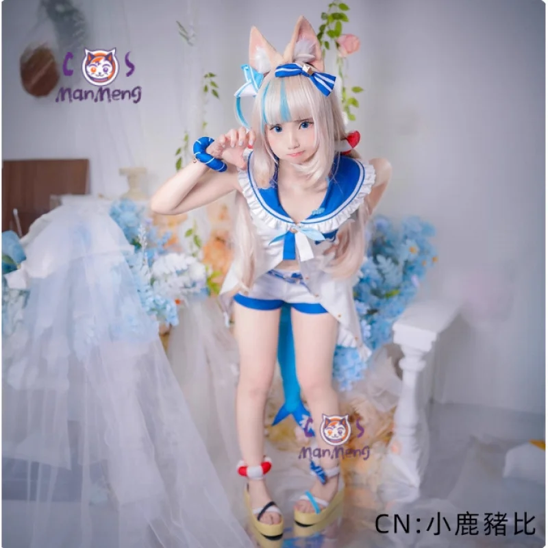 Disfraz de Anime Vtuber Sameko Saba, disfraz de Gura Sailor, Halloween, Carnaval, dulce chica JK, uniforme de marinero, traje de baño de playa de verano