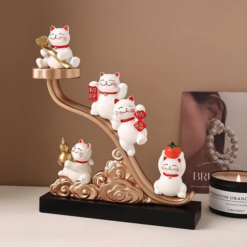 

Wufu Ruyi Lucky Cat Ornament Home Living Room Wine Cabinet Decoration Cashier Opening Housewarming Gift