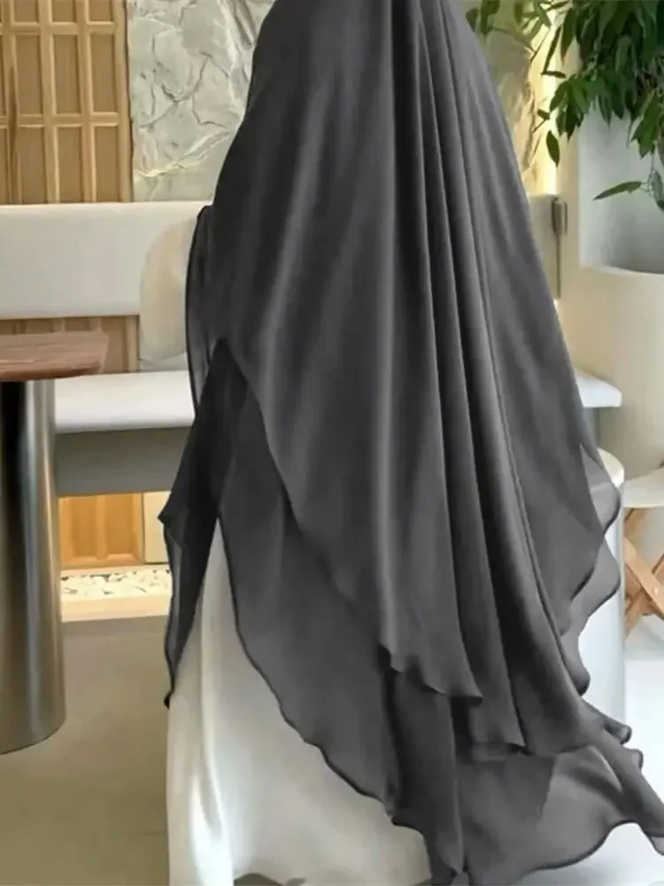 Eid Chiffon Gray Black White Khimar Abaya Dubai Luxury Islam Muslim Hijab Dresses For Women Jilbab Kebaya Niqab Musulmane Femme