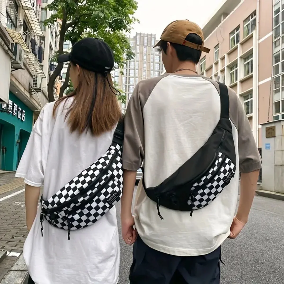 

Fashion Pioneer Women's Chest Bag and Waist Bag, Trendy Plaid Crossbody Bag, Casual Contrast Color Bag, Large Capacity Men's and Women's Waist Bag and Waist Bag
