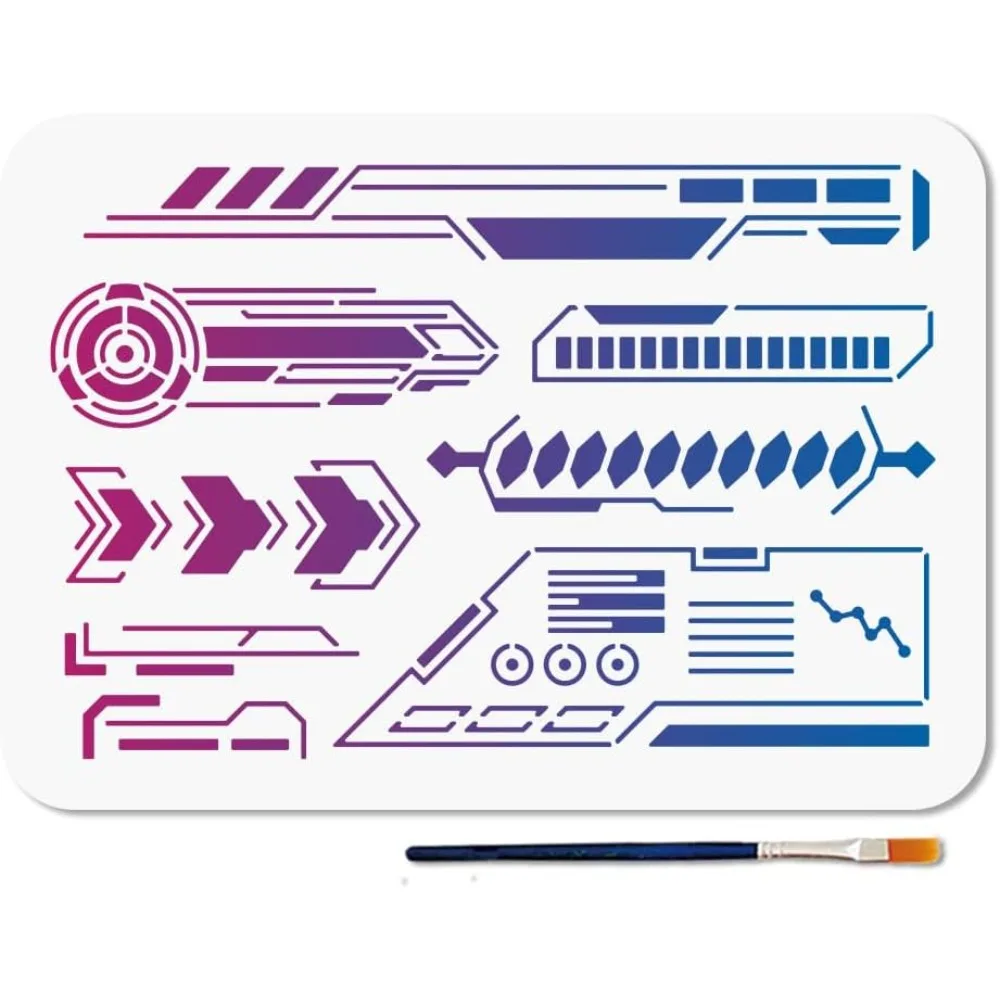Charging Grid Stencil Electronic Symbols Art Craft Stencils 11.7×8.3inch Reusable Mechanical Cyber Template Set