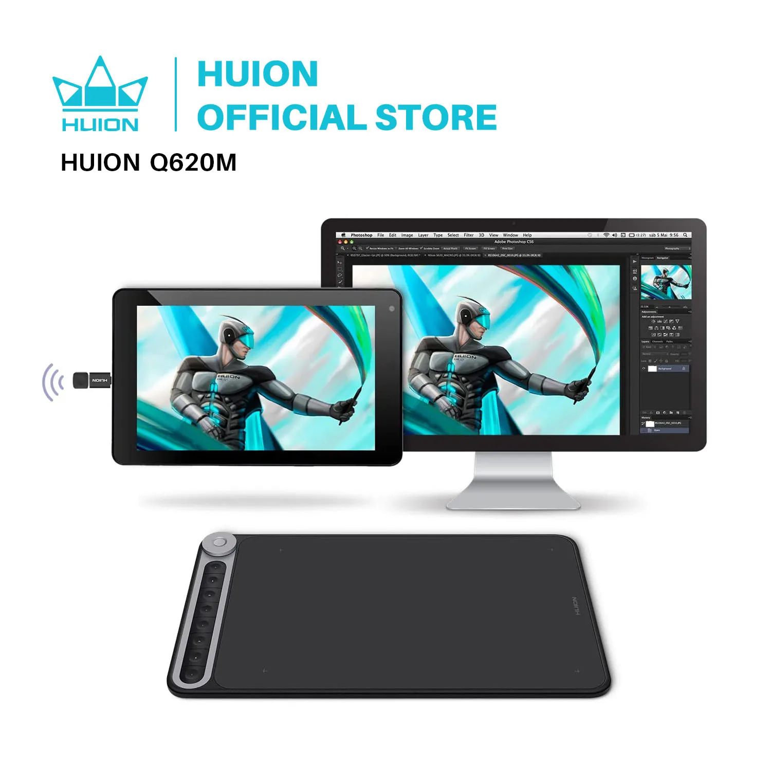 Huion New Arrival Inspiroy Dial Q620M Graphic Tablet 8192 levels Wireless Drawing digital Pen Tablet with Dial for PC/Android