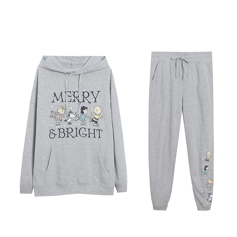 

Fleece Lined Cartoon Anime Hoodie Set with Pocket Loose plus Size Women's Clothing Slimming Anti-Aging Polyester Fiber