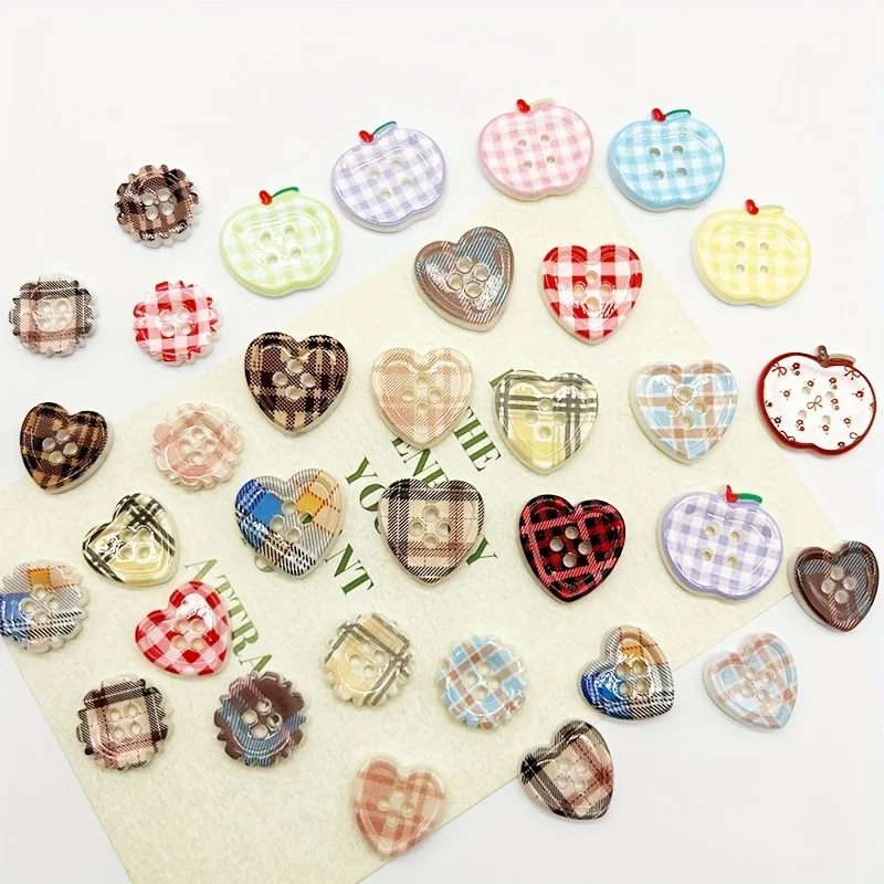 8pcs Vintage Checkered Button Magnetic Refrigerator Magnets - Heart-Shaped Plastic Decorative Stickers for Home Kitchen