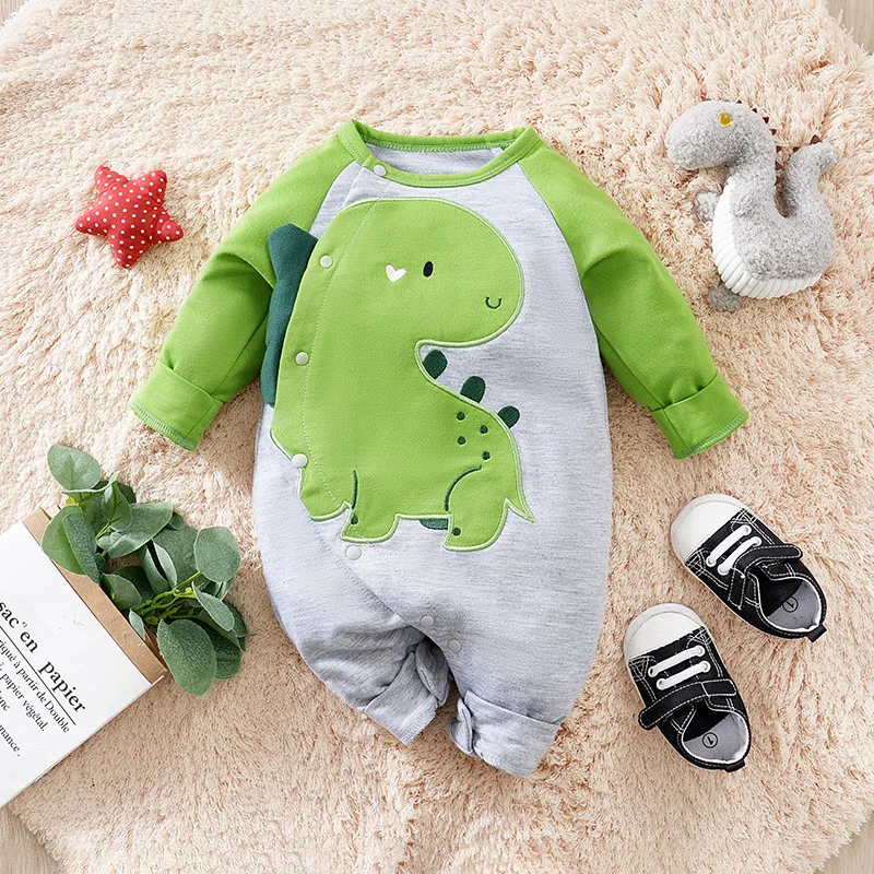 Baby Long Sleeve Spring and Autumn Dinosaur Cute Cool Boys Girls Good Outfit Infant Clothes Toddler Jumpsuit Costume Trendy Soft