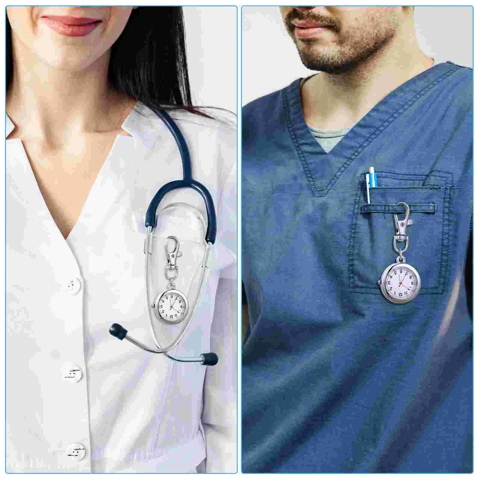 

2 Pcs Pocket Watch Portable Hanging Buckle Watches Mens Necklace for Doctors Nurse Clip-on Pendant Nurses Number