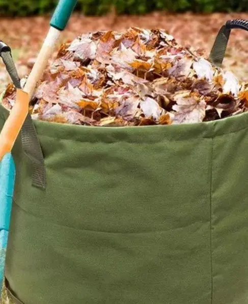 Large Canvas Garden Waste Bag 56x46cm Waterproof Leaf Storage Sack With Reinforced Rubber Handles For Yard Debris Fruit Harvest
