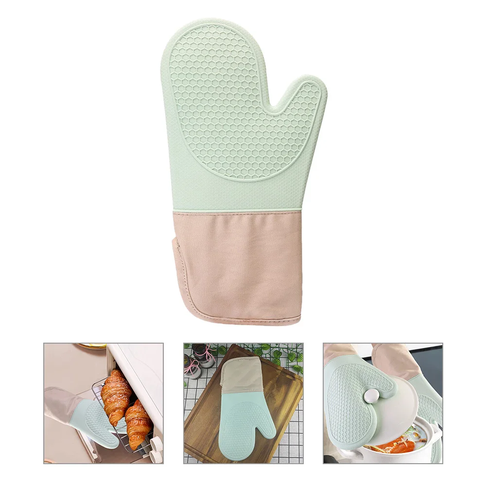 

Silicone Cotton Gloves Mint Resistant Oven Mitts Kitchen Proof Cooking Thickened Non Slip Glove
