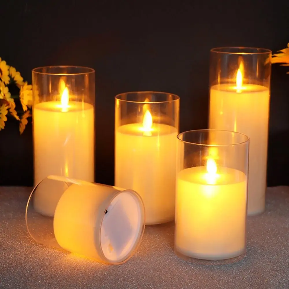 

Acrylic LED Flameless Candles Light Battery Operated Romantic Candles Lamp with 3D Flame Flickering Night Light Wedding