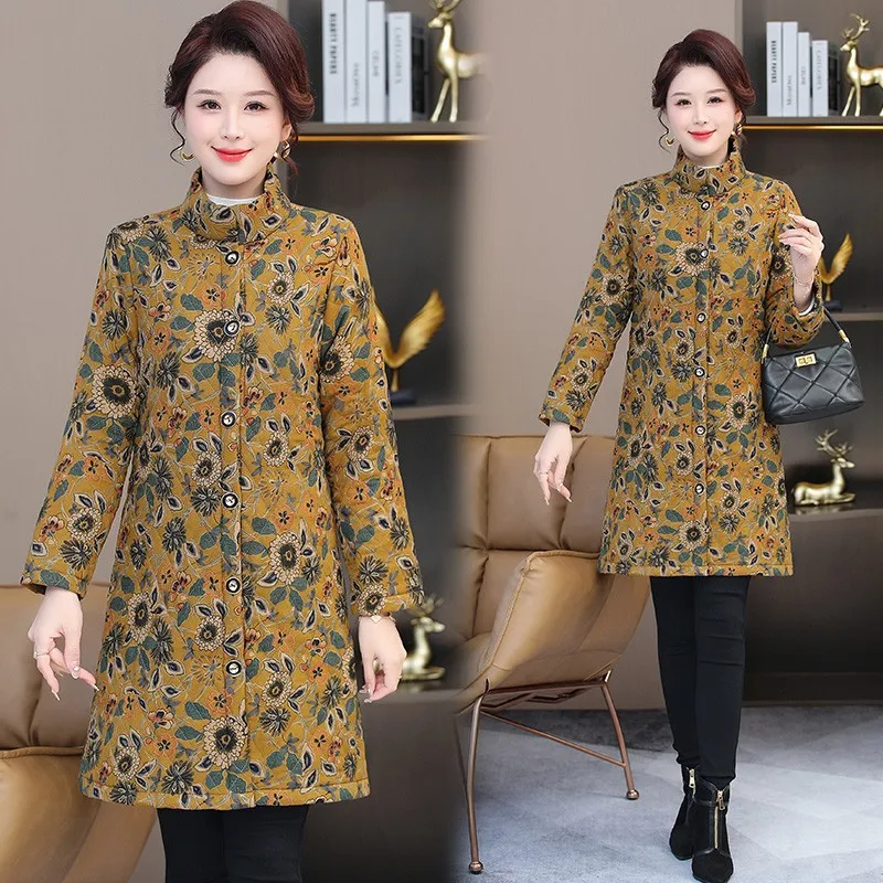 Mother Winter Cotton Clothes Warm Padded Coat Middle Aged Elderly Grandma Casual Parkas Lightweight printing Jacket